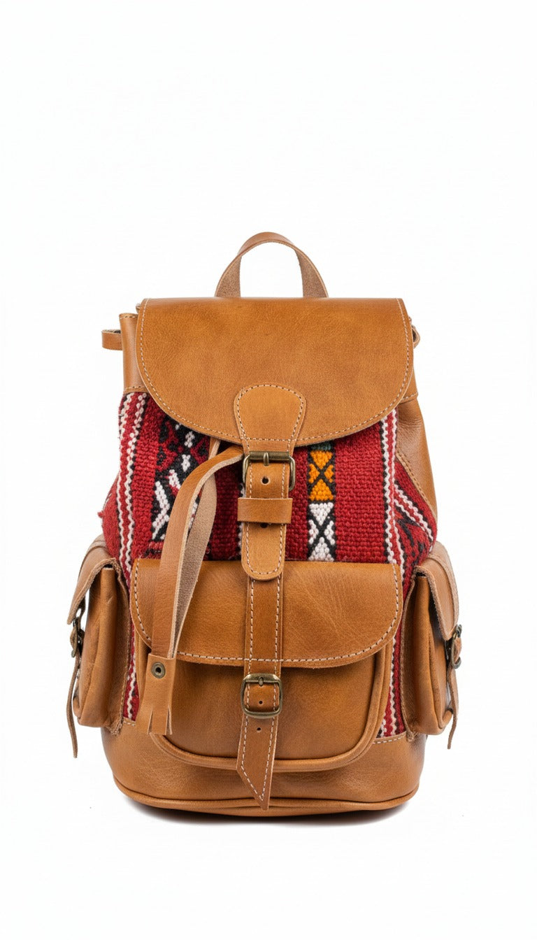 Sac à dos artisanal en cuir marron  – Style bohème chic