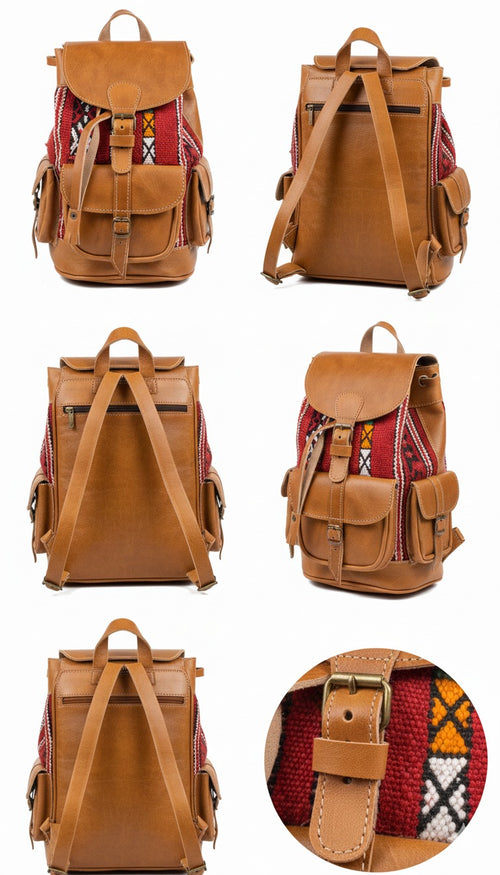 Sac à dos artisanal en cuir marron  – Style bohème chic